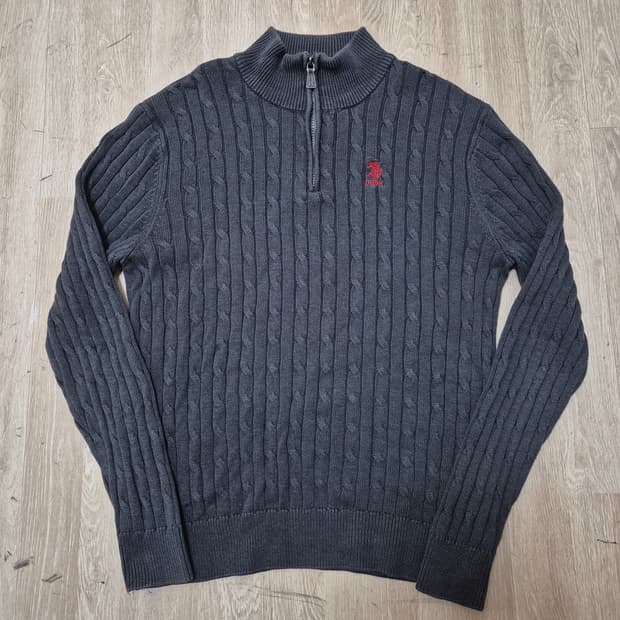 US 폴로 아센 스몰포니 꽈배기 반집업 니트 M(95)