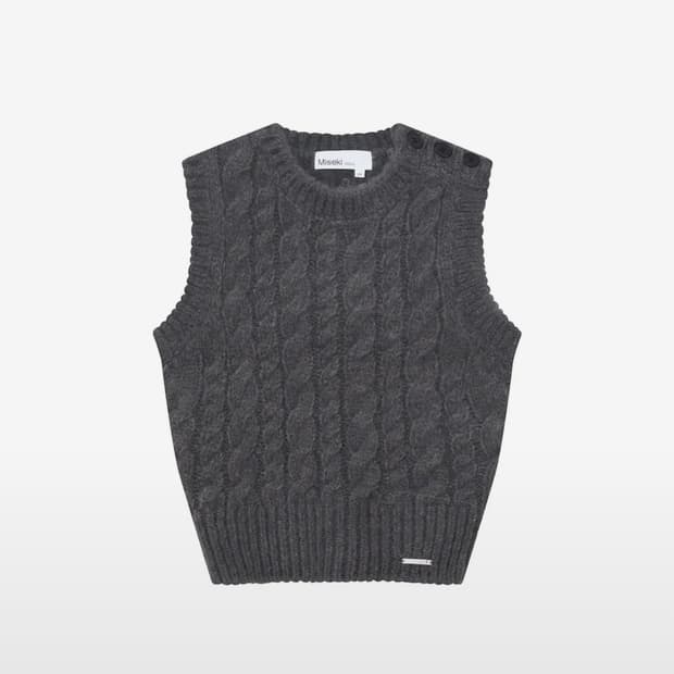 미세키 서울 케이블 니트 베스트 차콜 조끼 