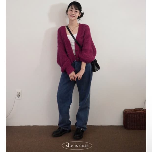 쉬이즈큐트 fluffy cardigan 플러피 가디건 플럼