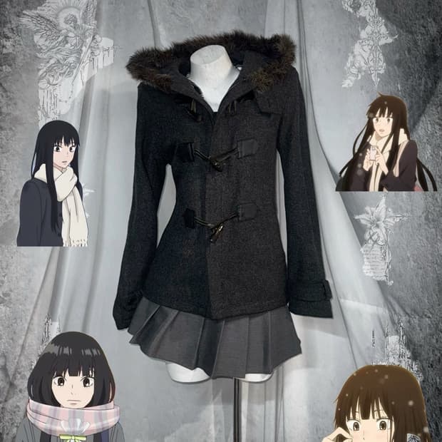 사와코깔 무채색 니혼진 떡볶이 퍼 후드 코트 코디세트 