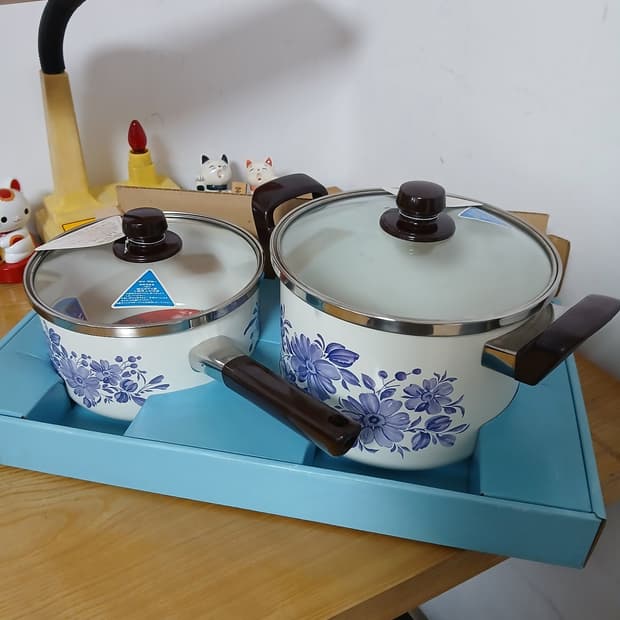 70-80년대 일본 빈티지 마루비시 법랑 냄비 2종 세트
