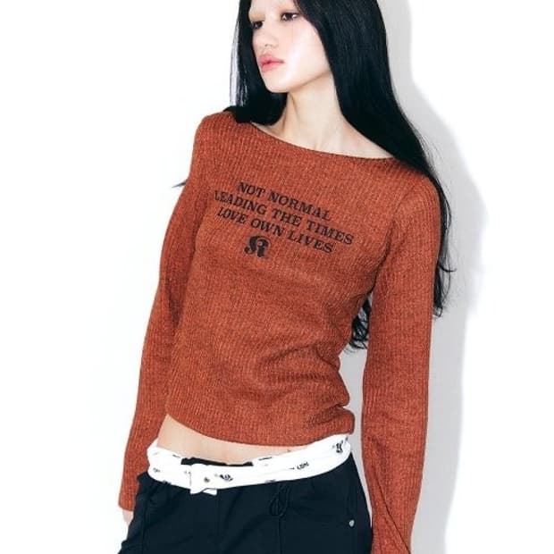 낫노잉 Slogan Long Sleeve Knitted Top(Brick