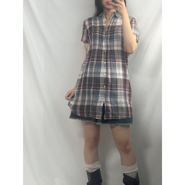 체크 패턴 셔츠 원피스