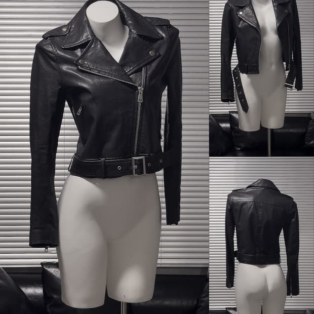 {Egoist} Belted Leather Rider Jacket 