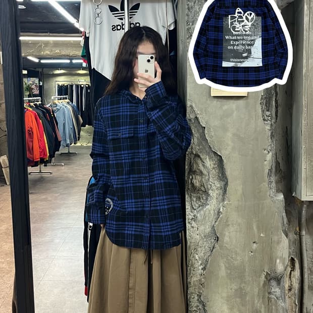 디스이즈네버뎃 체크 후드 셔츠 블루 L #csz2207