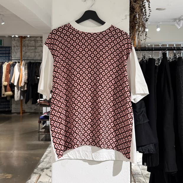 마르니 화이트 패턴 실크 코튼 혼방 티셔츠