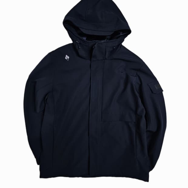 [XL] 몽벨 올블랙 하이넥 후드 소프트쉘 바람막이 자켓