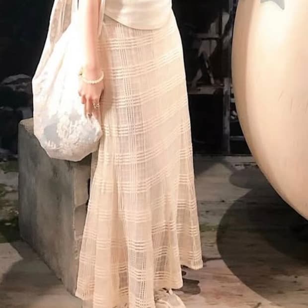 빈티지 체크 레이스 스커트 판매 -착샷