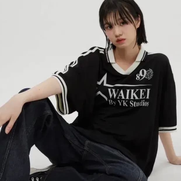 와이케이 스타 로고 카라 져지 반팔티셔츠 블랙