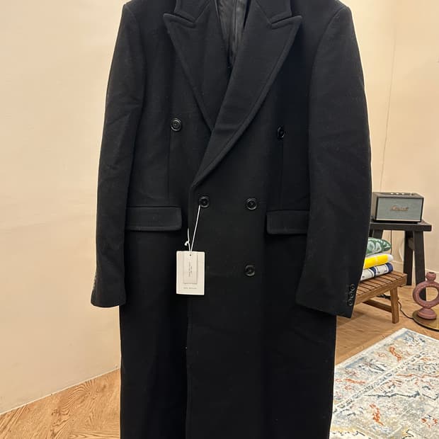 [새제품] 자라 오리진 울 100% 이태리 원단 폴로코트 M 블랙