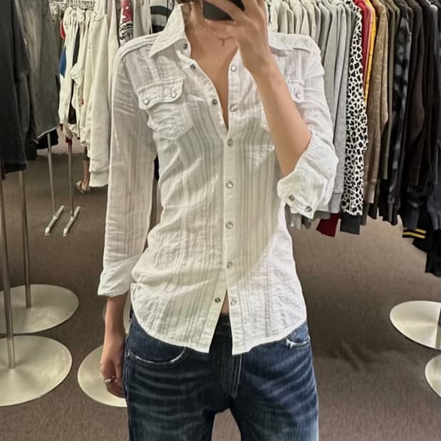 M)Cecil McBee 여성 화이트 웨스턴 셔츠