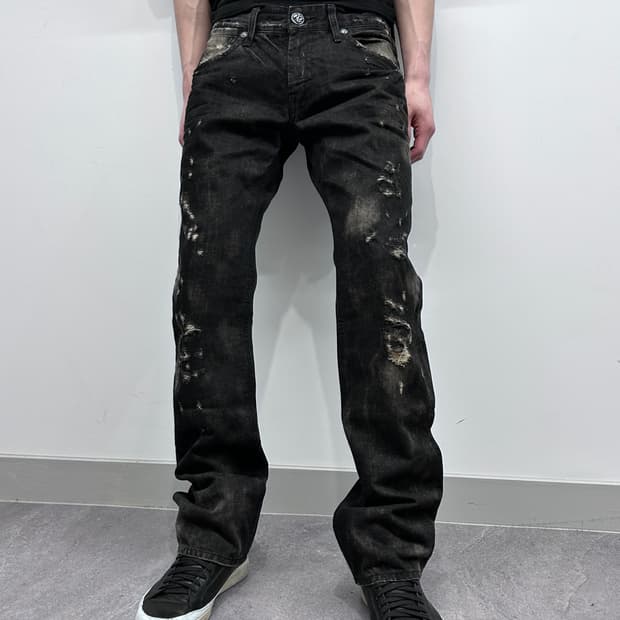 버커루 하드 워싱 디스트레스드 데님 