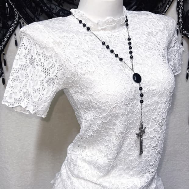 로맨틱고딕 엔젤릭 고스로리타 퓨어화이트 레이스프릴 로걀탑 페어리 핀터