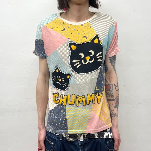 Rough Chummy Cat Patchwork T-shirt 