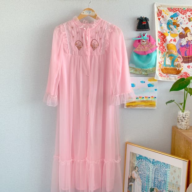 빈티지 쉬폰 시스루 나이트 드레스