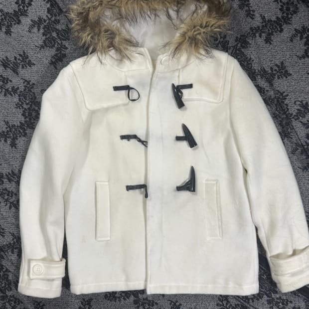 Vintage White Faux Fur Hooded Duffle Coa