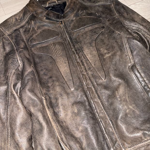 자라 레더바이커자켓 그레이