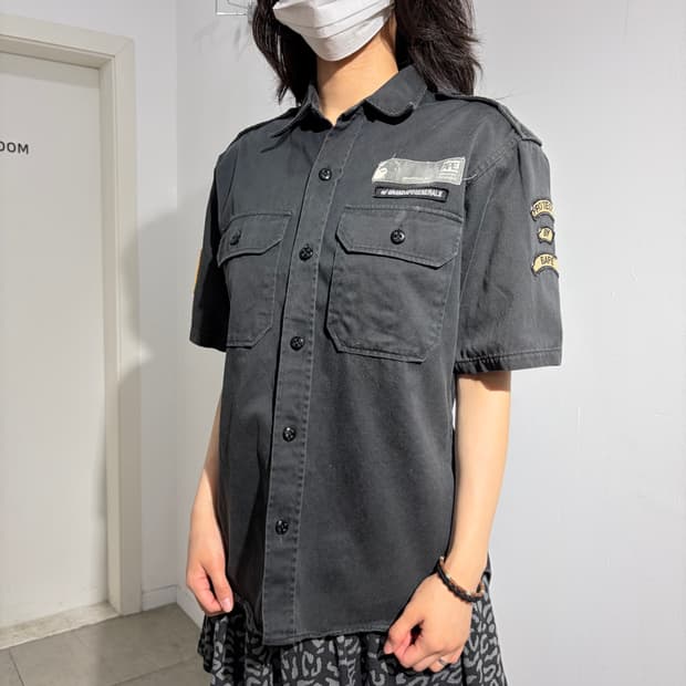 00s Bape 밀리터리 사파리 반팔 셔츠형 자켓