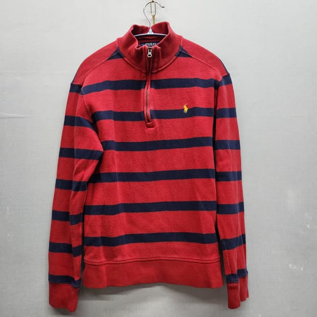 폴로랄프로렌 로고 스트라이프 코튼 반집업 니트 S