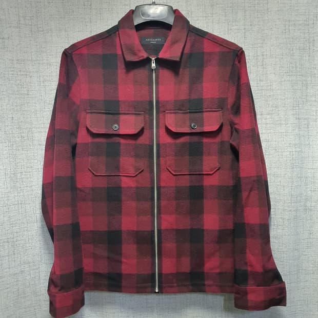 올세인츠 레드 체크 울 집업 자켓 