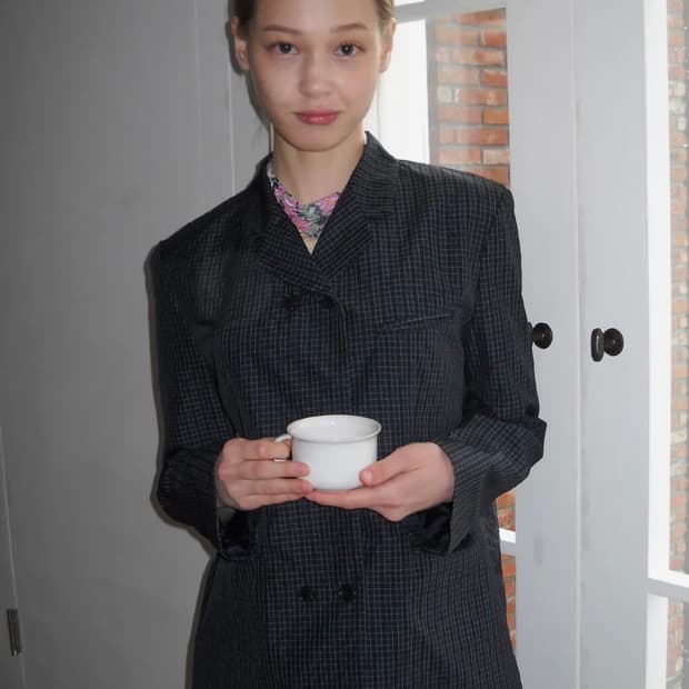 페스토 체크 더블 자켓 다크 레이크