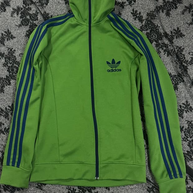 아디다스 그린 네이비 삼선 트랙탑