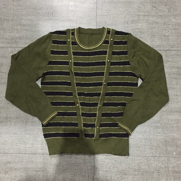 일본빈티지 하구미모리걸 달천깔페어리 트위드반짝이 니트스웨터 카키