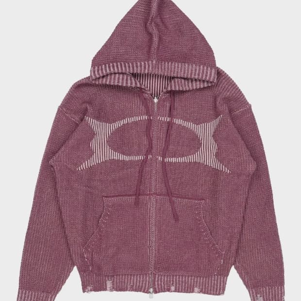 WORMHOLE KNIT HOOD ZIP UP PINK S