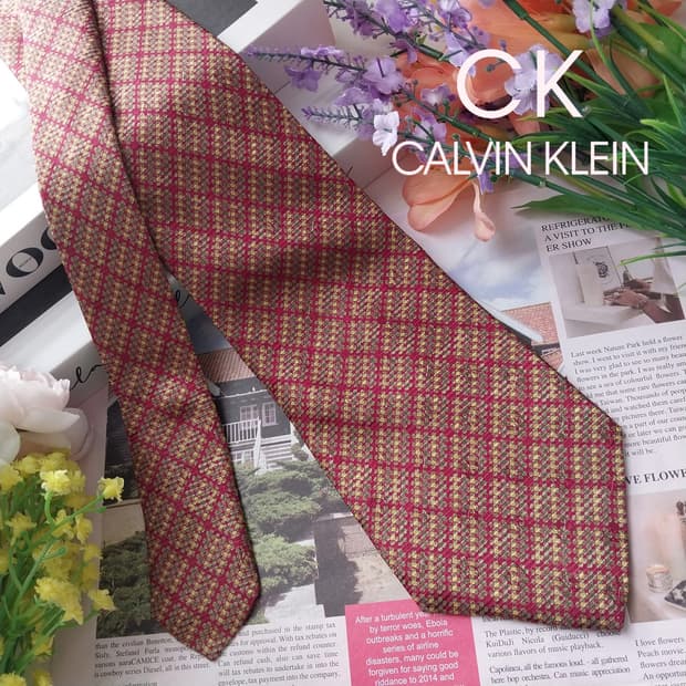 캘빈클라인 실크 브라운 체크 넥타이 9.5cm A+등급 K1278
