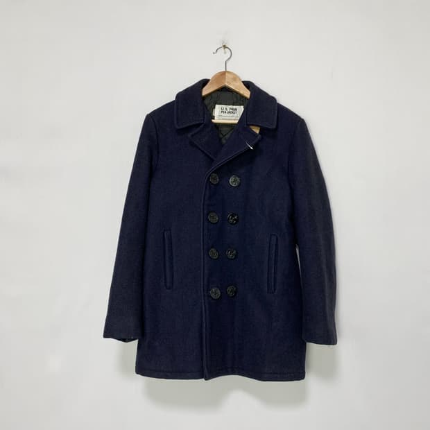 쇼트 schott 빈티지 하이넥 피코트 더블 브레스트 네이비 숏코트