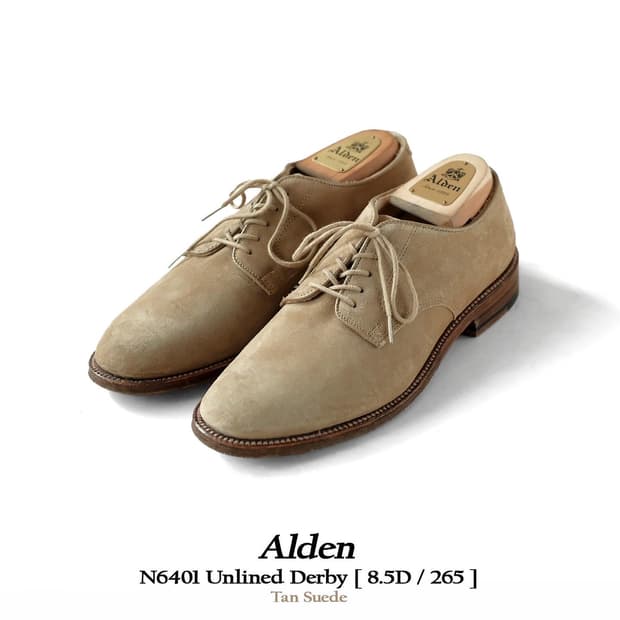 알든 N6401 8.5D 언라인드 탄 스웨이드 더비슈즈