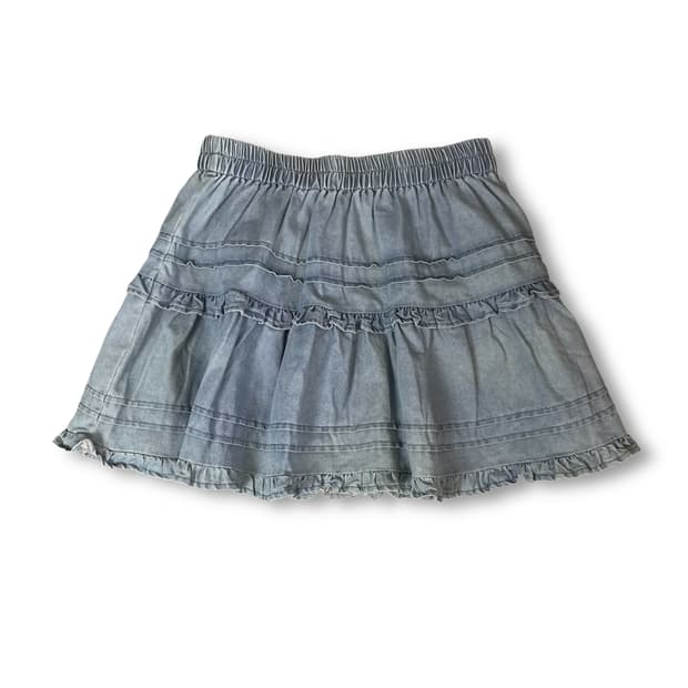(밴딩) 빈티지 연청 프릴 캉캉 미니 스커트 