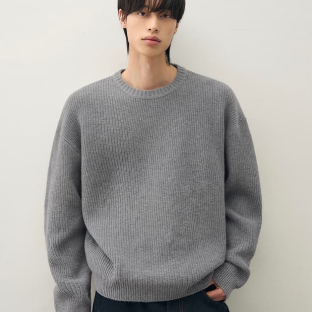 (XL) 드로우핏 램스 울 하찌 라운드 니트 MELANGE GREY
