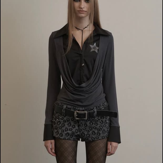 셋업이엑스이 셔츠 레이어드 탑 차콜 그레이