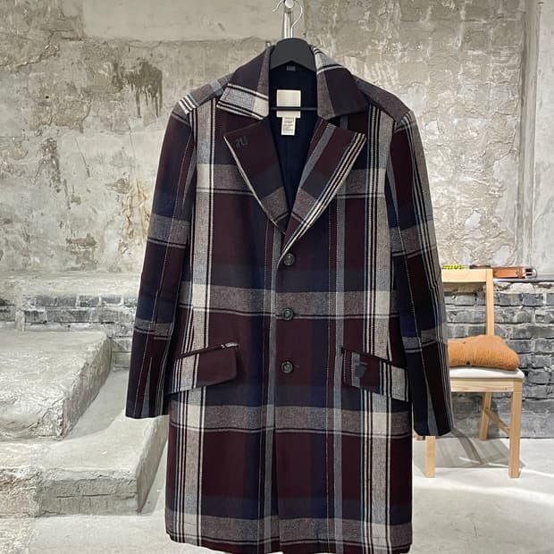 디젤 믹스 체크 패턴 아칼릭 울 코트