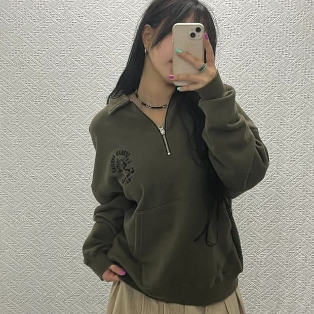 브라운브레스 빈티지 캐주얼 카키 반집업 맨투맨 M C06579