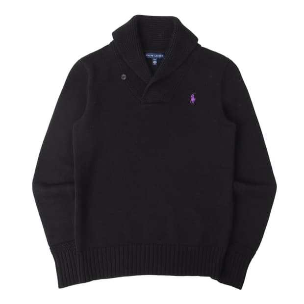 폴로 랄프로렌 블랙 코튼 숄카라 니트
