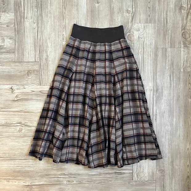 Design Aera 깅엄 체크 롱스커트