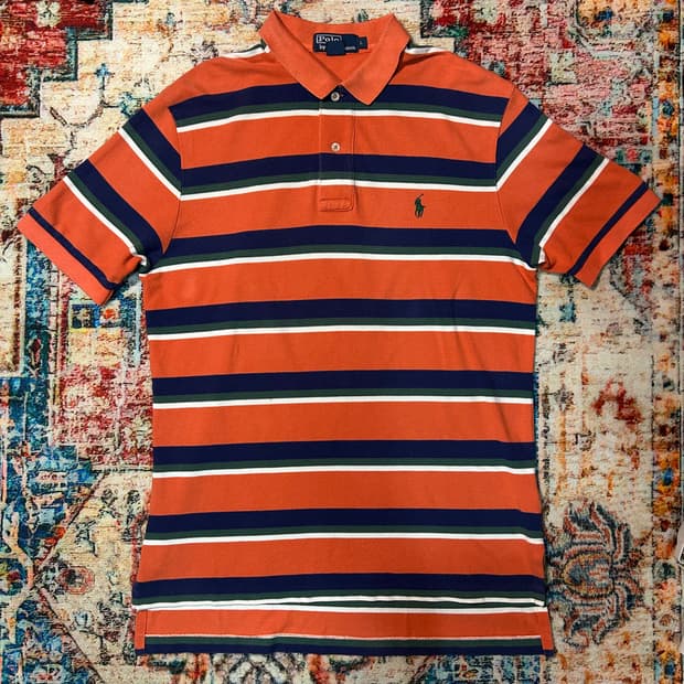 [L] 폴로 랄프로렌 오렌지 스트라이프 카라 반팔