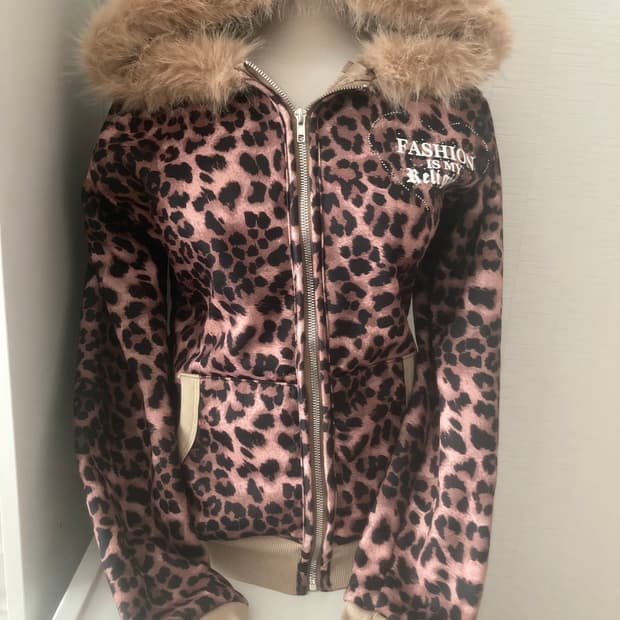 갸루 레오파드 호피 후드집업