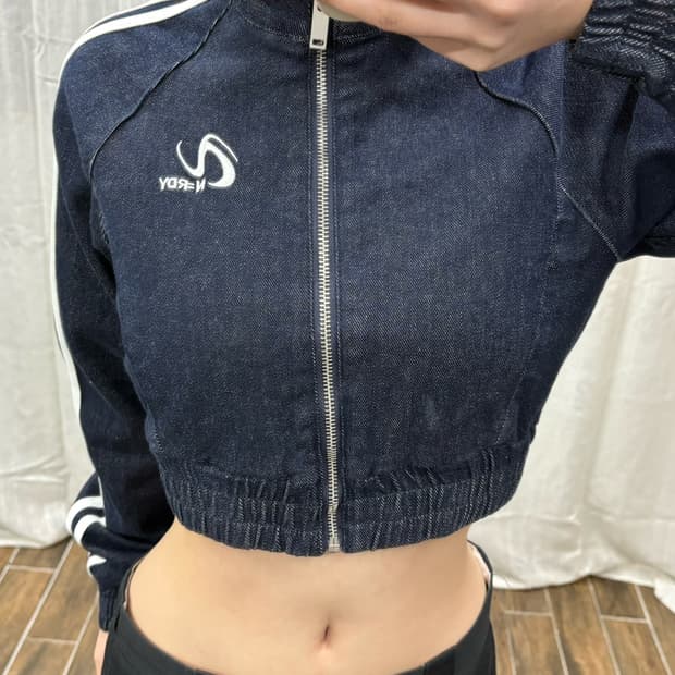 널디(NERDY) 데님 크롭 트랙탑 져지 자켓