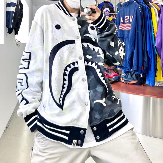 베이프 16SS 시티 카모 샤크 페이스 바시티 자켓