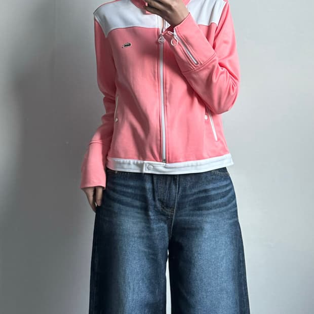 라코스테 자수로고 딸기우유 배색 트랙 져지