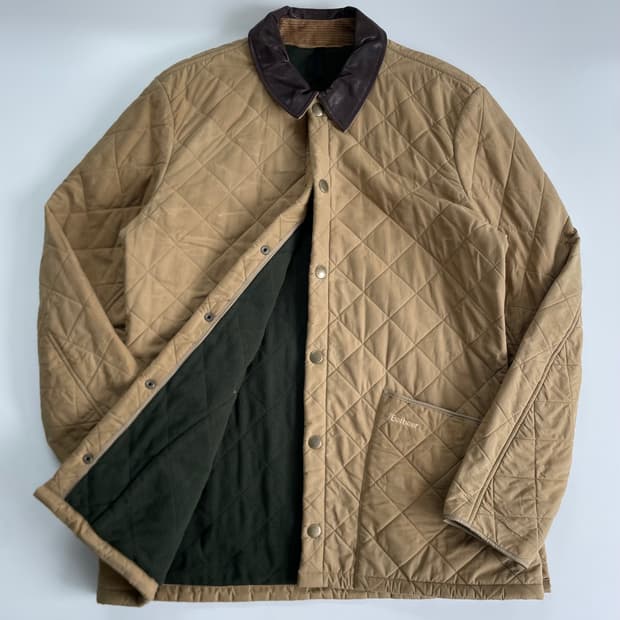 Barbour 바버 애쉬비 베이지 퀼티드 레더 카라 자켓