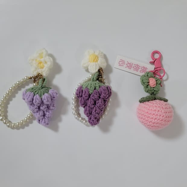 포도 복숭아 인형 키링 가방고리 열쇠고리 핸드메이드 손뜨개 코바늘