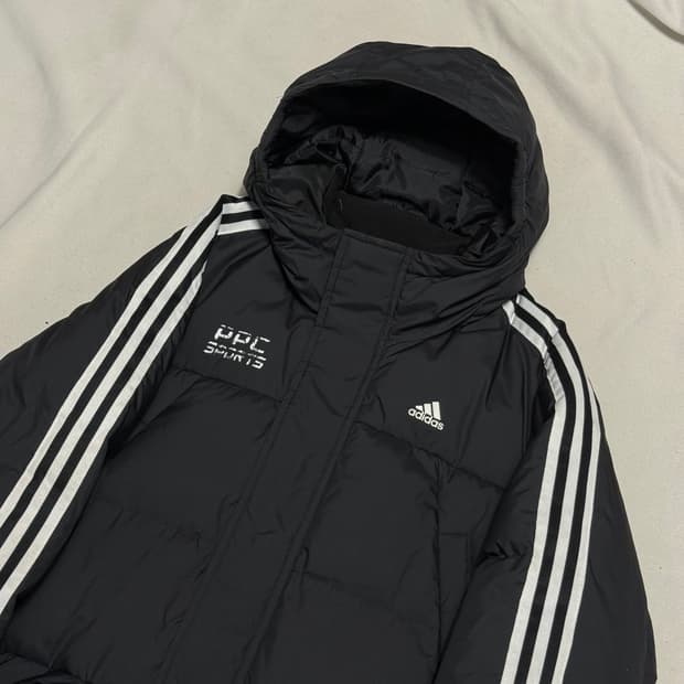 XL 아디다스 구스다운 삼선 블랙 롱패딩