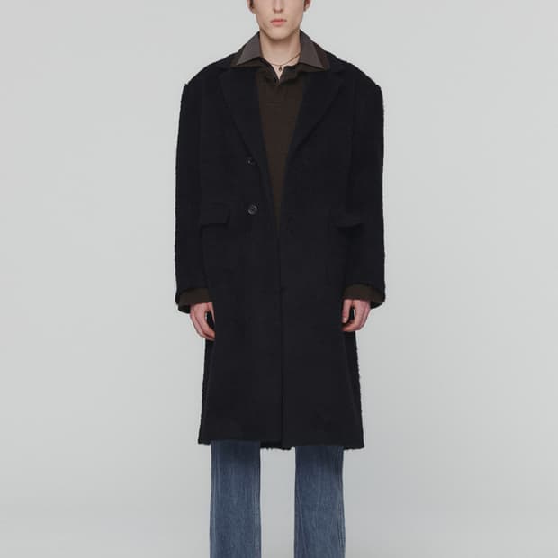 아모멘토 헤어리 롱 코트 블랙 L 새상품