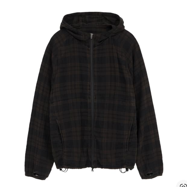 3사이즈 새상품]폴리테루 휴먼인덱스 체크 후디 파카 브라운 3사이즈