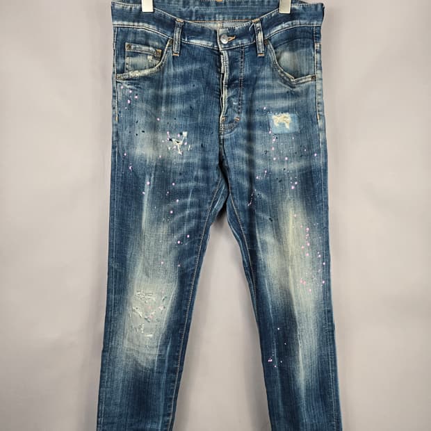 [무료배송]디스퀘어드2 남성 44 핑크 페인팅 메탈로고 쿨가이진 청바지