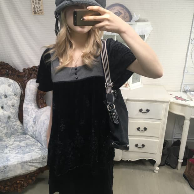 jpn vintage black antique velour blouse